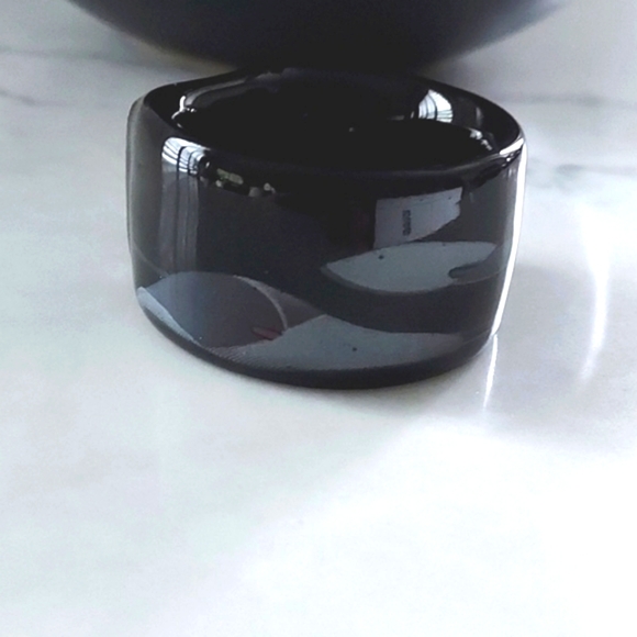 MIKASA Opus Black & Gray Ceramic Napkin Rings Japan Set Of 8 Vintage - Picture 7 of 7